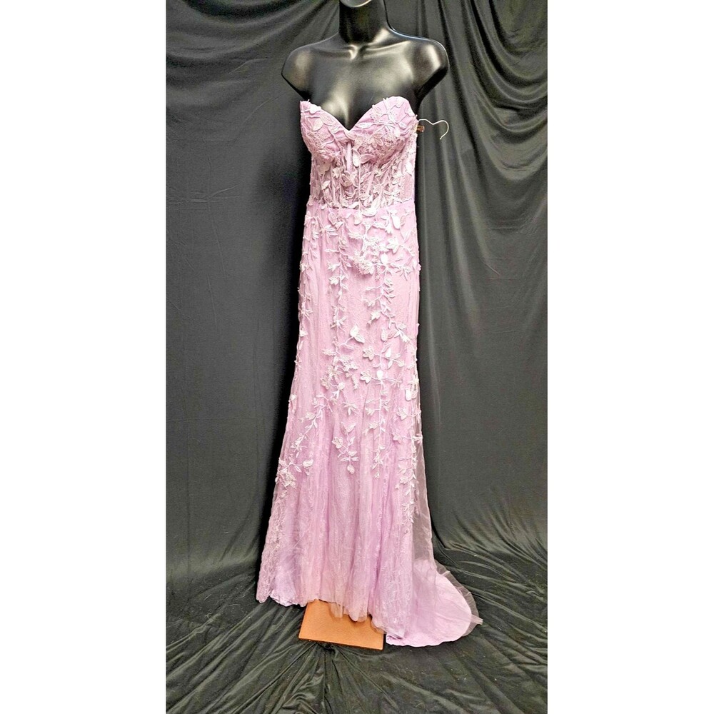 Strapless Lilac Maxi Dress with Floral Appliqué